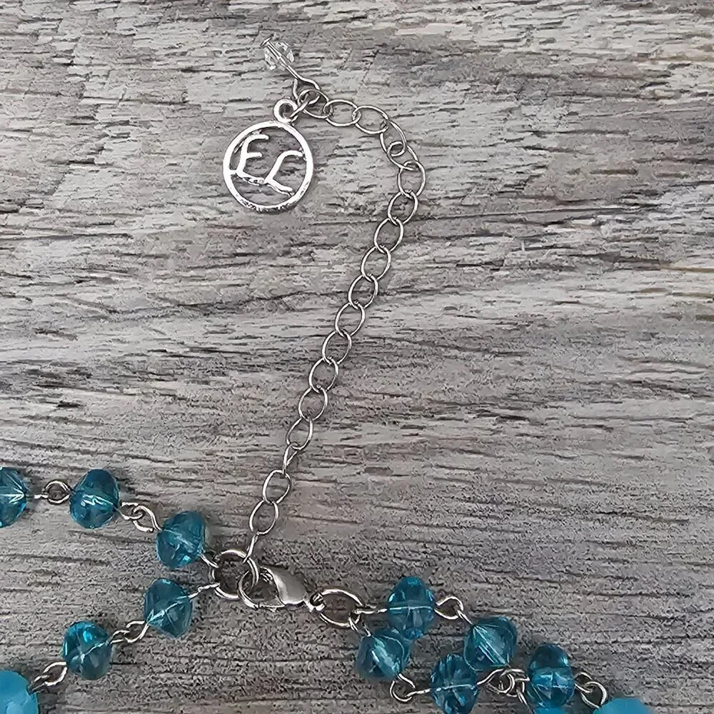 Erica Lyons Vintage Sea Blue Abalone Silver Long Beaded Necklace